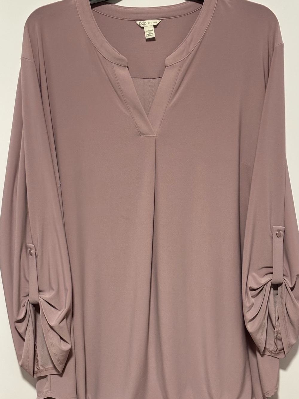 Cato Mauve Split-Neck Roll-Tab Sleeve Top